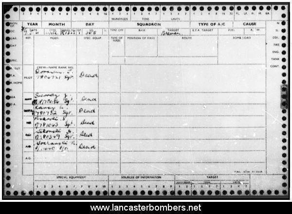 Loss Card - R1322 - SM-F - Dorman - via www.lancasterbombers.net