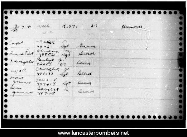 Loss Card - R1371 KX-F - Netik - via www.lancasterbombers.net