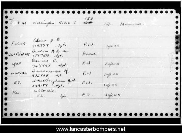 Loss Card - R1016 - JN-A - Elder - via www.lancasterbombers.net