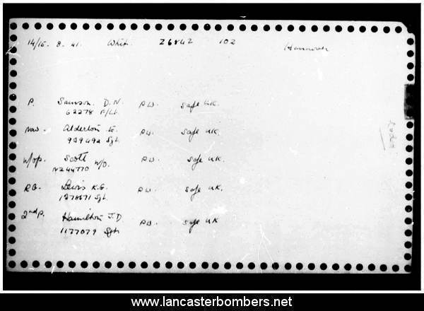 Loss Card - Z6842 - DY-A - Sampson - via www.lancasterbombers.net