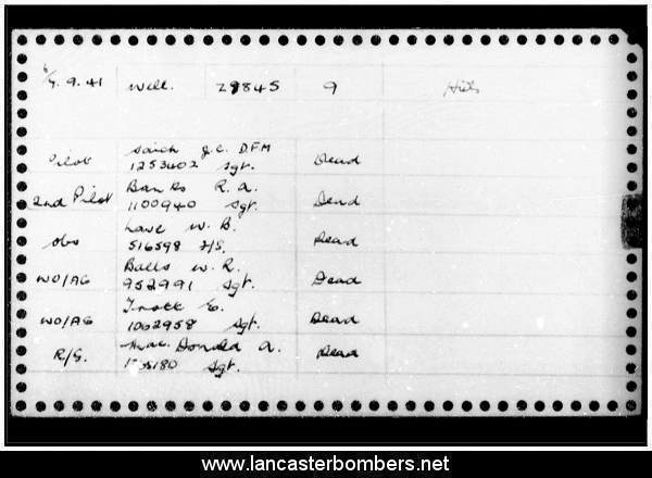 Loss Card - Z8845 - WS-? - Saich - via www.lancasterbombers.net