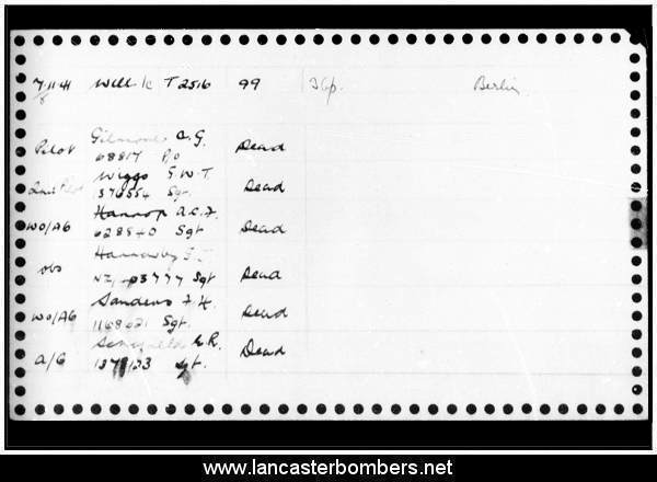 Loss Card - T2516 - LN-? - Gilmore - via www.lancasterbombers.net