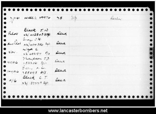 Loss Card - X9976 AA-O - Black - via www.lancasterbombers.net