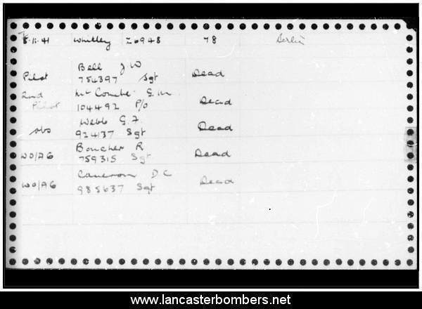 Loss Card - Z6948 EY-F - Bell - via www.lancasterbombers.net