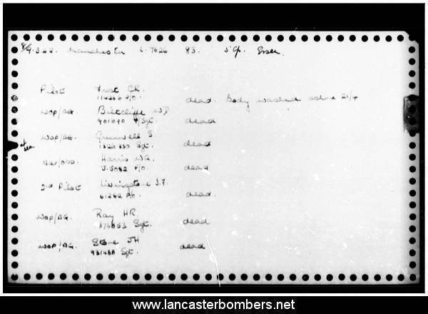 Loss Card - L7426 OL-D - Frost - via www.lancasterbombers.net