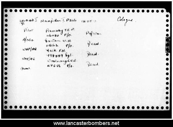 Loss Card - P2116 GL-L2 - Ramsay - via www.lancasterbombers.net