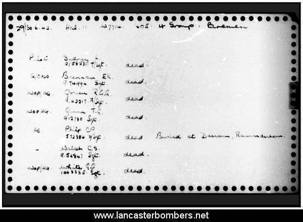 Loss Card - W7714 - LQ-K - Sidney - via www.lancasterbombers.net