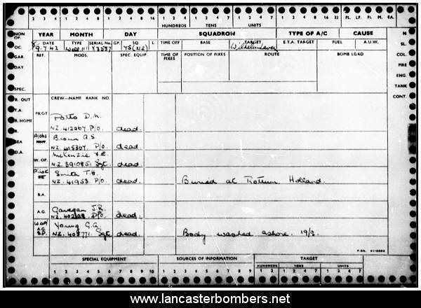 Loss Card - X3557 - AA-? - Smith - via www.lancasterbombers.net