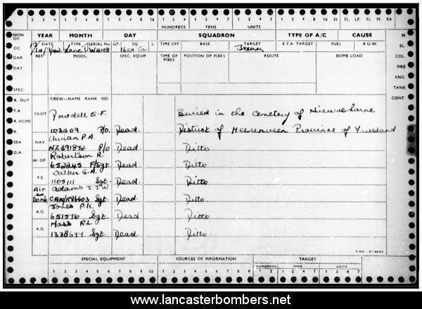 Loss Card - W4108 - UG-B - Dowdell - via www.lancasterbombers.net