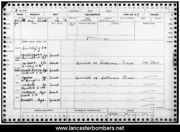 Loss Card - DT550 MP-B - Sawatzky - via www.lancasterbombers.net