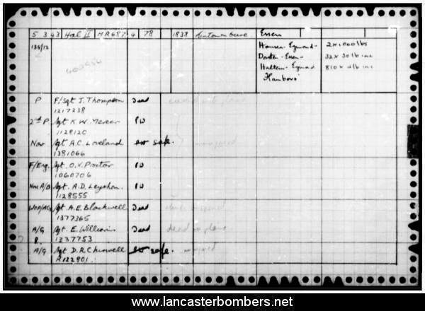 Loss Card - HR687 - EY-G - Thompson - via www.lancasterbombers.net