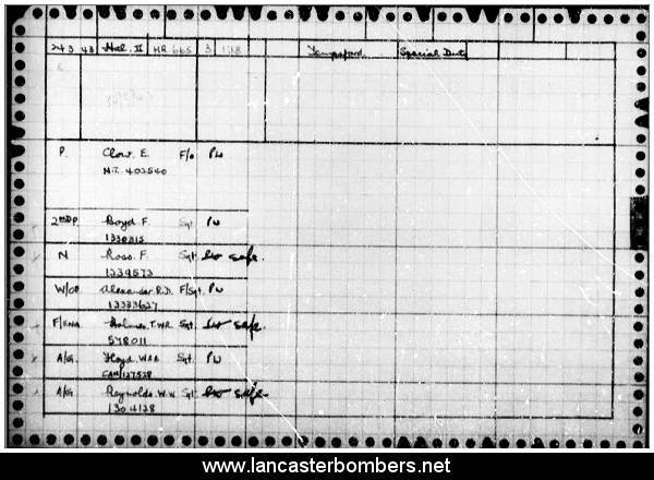 Loss Card - HR665 - NF-L - Clow - via www.lancasterbombers.net