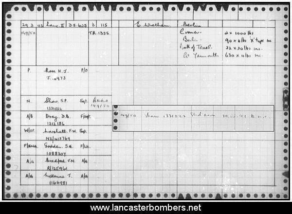 Loss Card - DS625 - KW-O - Ross - via www.lancasterbombers.net