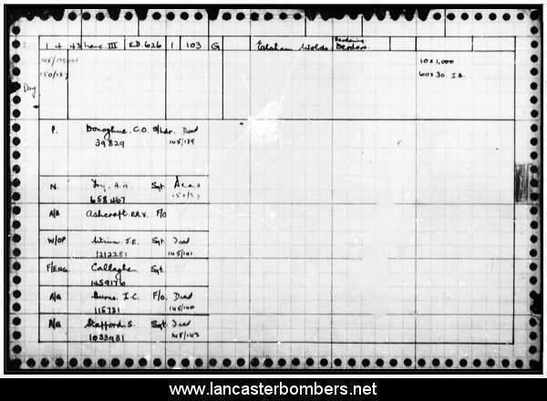 Loss Card - ED626 - PM-G - O'Donoghue - via www.lancasterbombers.net