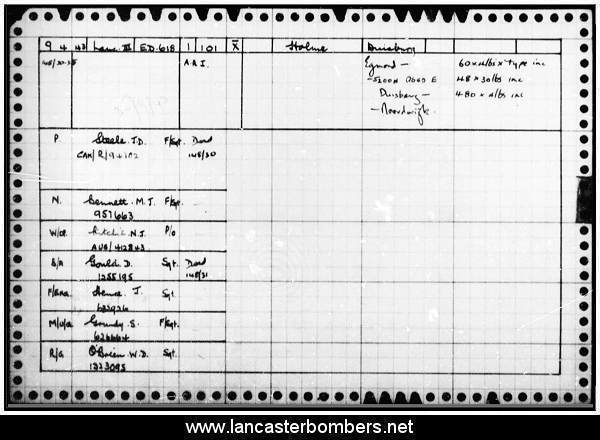 Loss Card - ED618 - SR-X-Bar - via www.lancasterbombers.net