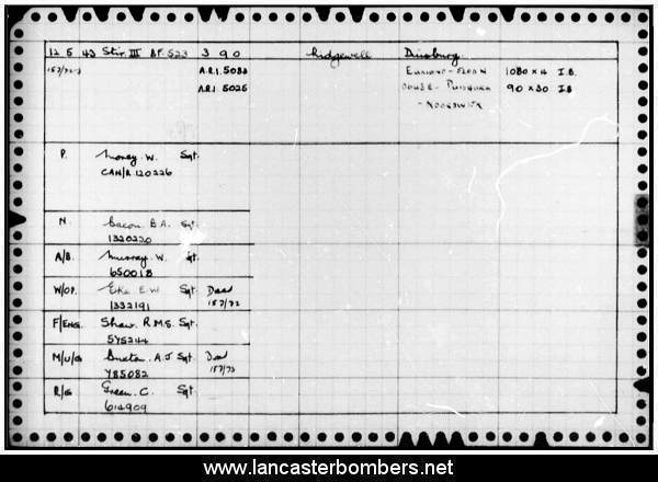 Loss Card - BF523 - WP-G  - Morey - via www.lancasterbombers.net