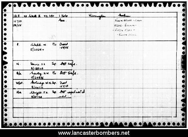 Loss Card - HZ280 - AS-Q - Wahl - via www.lancasterbombers.net