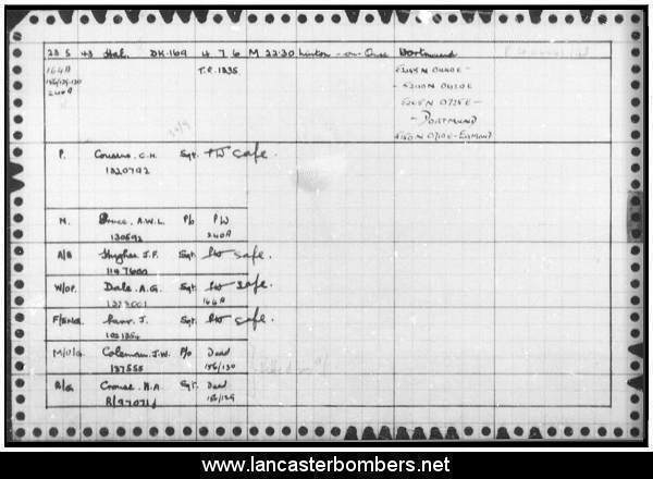 Loss Card - DK169 - MP-M - Cousins - via www.lancasterbombers.net