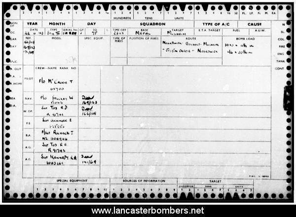 Loss Card - EH889 - AA-Z - McCrorie - via www.lancasterbombers.net