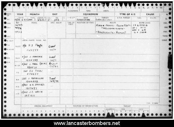 Loss Card - W4367 - ZN-? - Page - via www.lancasterbombers.net