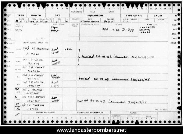 Loss Card - DV300 - SR-W - MacFarlane - via www.lancasterbombers.net