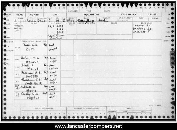 Loss Card - DV401 - QR-Z - Tull - via www.lancasterbombers.net