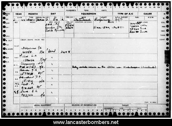 Loss Card - DS824 - JI-K - Williams - via www.lancasterbombers.net