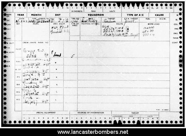 Loss Card - JB420 - DX-S - Briggs - via www.lancasterbombers.net