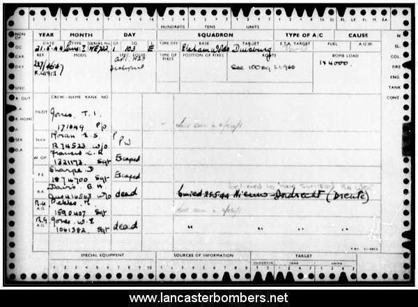 Loss Card - ME722 - PM-E - Jones - via www.lancasterbombers.net