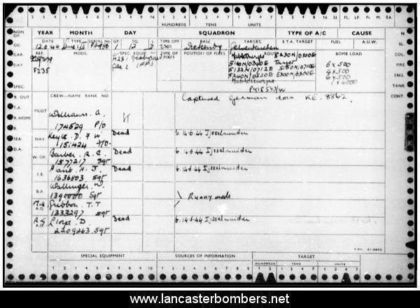 Loss Card - PA986 - PH-D - Williams - via www.lancasterbombers.net