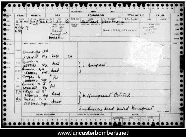 Loss Card - DS818 - JI-Q - Duncliffe - via www.lancasterbombers.net