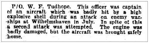 P/O. - Pilot - William 'Bill' Frank Tudhope - award - 15 Aug 1940