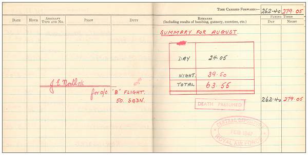 Summary Aug 1944 - Flying Log Book - 1395660 - Flight Sergeant - Navigator - Eric Henry Tunnell - RAFVR - final page