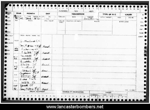 Loss Card - BF320 - OJ-H - Sutherland - via www.lancasterbombers.net