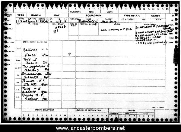 Loss Card - KB761 - VR-H - Metivier - via www.lancasterbombers.net