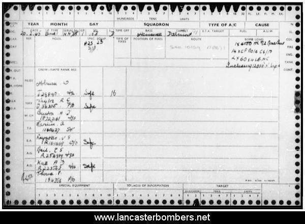 Loss Card - NN785 - P4-D - Holman - via www.lancasterbombers.net