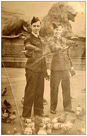 F/Sgt. Clifford James Whitelaw with unknown (left) at Trafalgar Square, London, UK