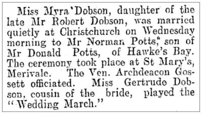 Wedding - Norman Potts and Myra Dobson - 1914