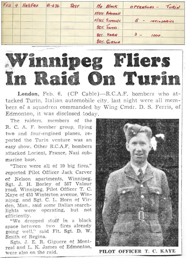 Carver - Logbook 04 February 1943 - Winnipeg Fliers In Raid On Turin