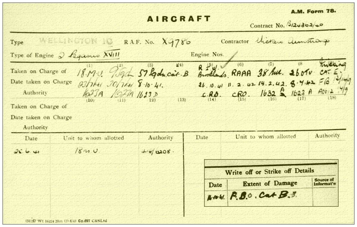 Wellington Mk.Ic - Vickers Armstrong - X9786 - A.M. form 78 - via Dom