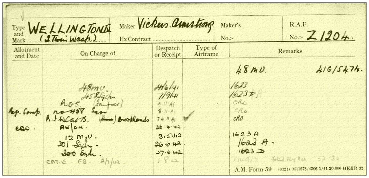 Wellington Mk.IV - Vickers Armstrong, Chester - Z1204 - A.M. form 59 - via Dom